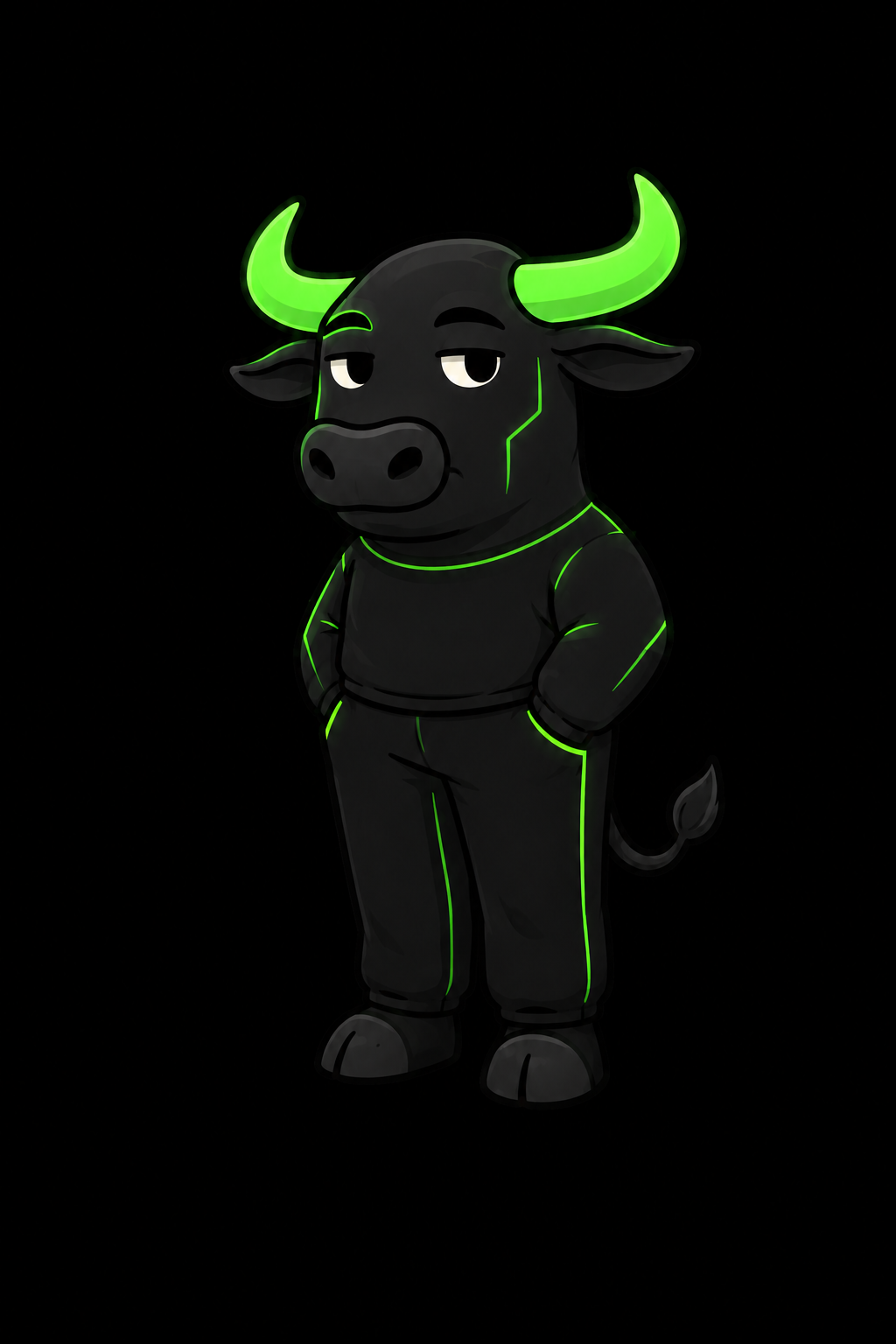 AnsamGuy, the chill neon-green bull mascot standing relaxed